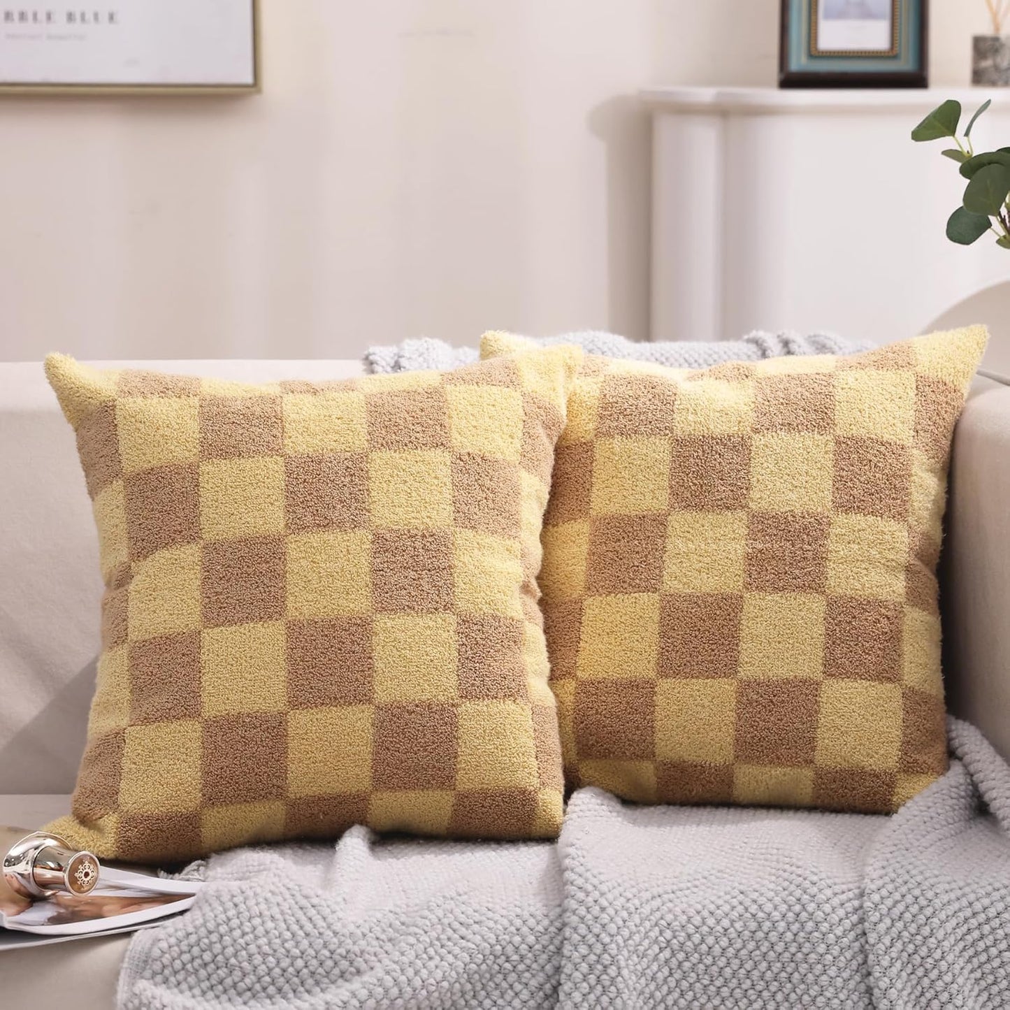 Alysheer Farmhouse Floral Leaves Embroidered Decorative Throw Pillow Cover 18x18 inches, Boho Tufted Flowers Embroidery Pattern Chic Cotton Cushion Case for Couch Bed Sofa Living Room(Mustard Yellow)
