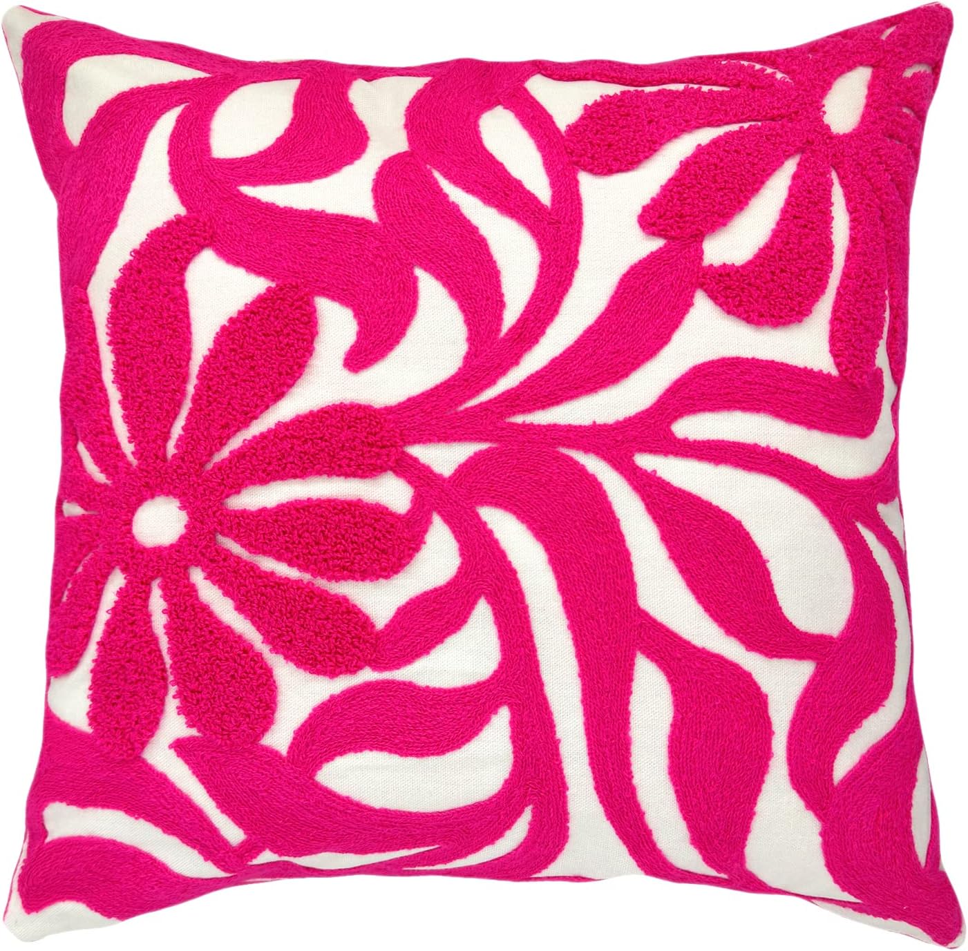 Alysheer Farmhouse Floral Leaves Embroidered Decorative Throw Pillow Cover 18x18 inches, Boho Tufted Flowers Embroidery Pattern Chic Cotton Cushion Case for Couch Bed Sofa Living Room(Mustard Yellow)