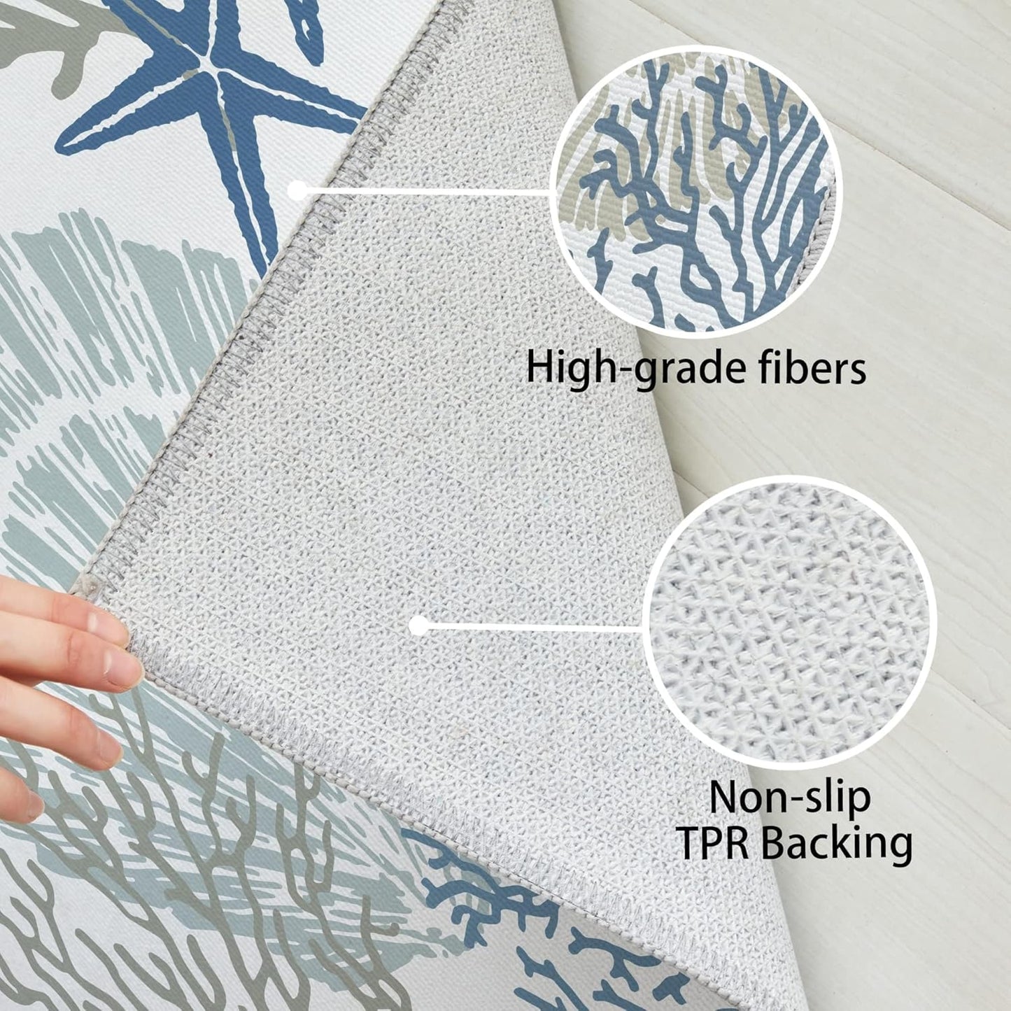 Tritard Coastal Area Rugs Nautical Beach Themed Non-Slip Machine Washable Rugs Modern Floor Carpet for Living Room Bedroom, 8x10, Blue