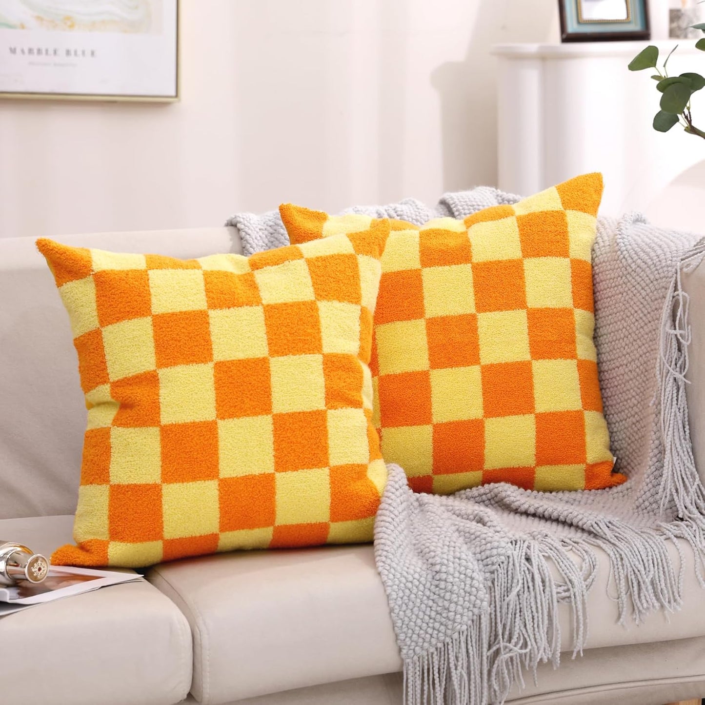 Alysheer Farmhouse Floral Leaves Embroidered Decorative Throw Pillow Cover 18x18 inches, Boho Tufted Flowers Embroidery Pattern Chic Cotton Cushion Case for Couch Bed Sofa Living Room(Mustard Yellow)