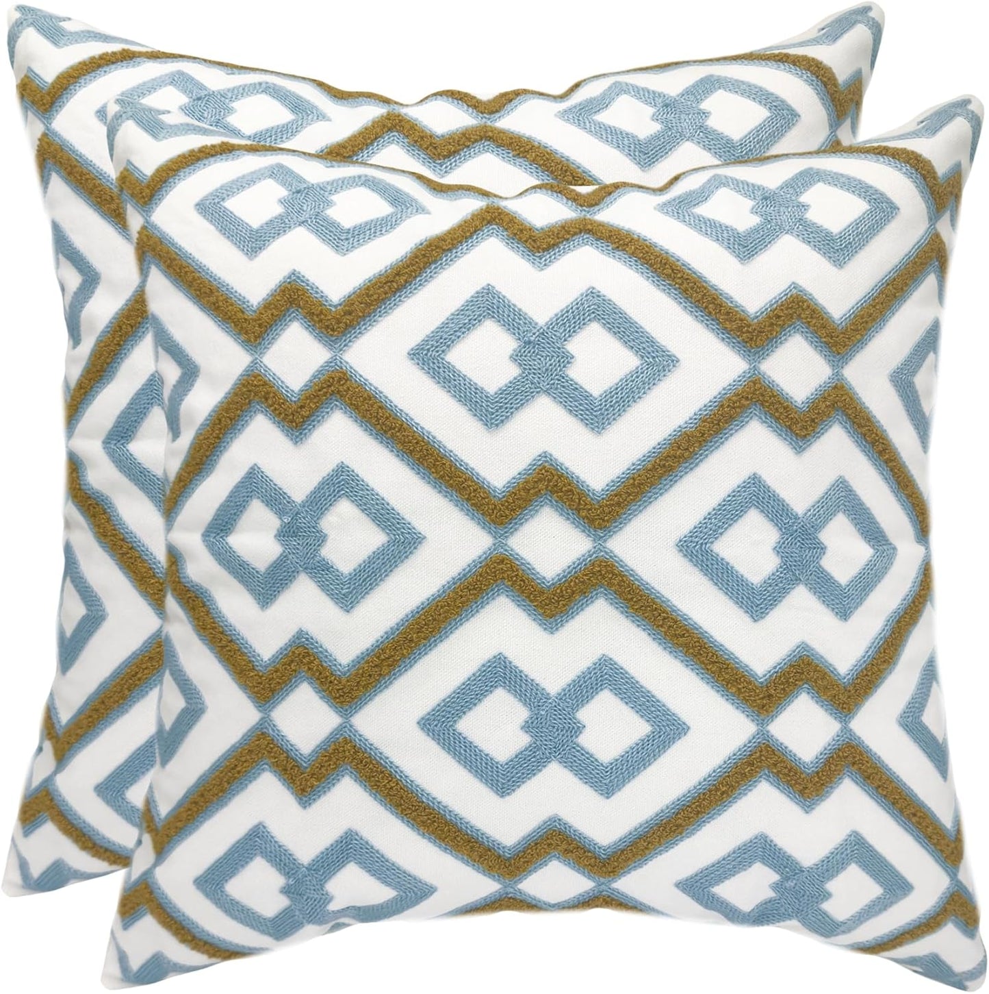 Alysheer Farmhouse Floral Leaves Embroidered Decorative Throw Pillow Cover 18x18 inches, Boho Tufted Flowers Embroidery Pattern Chic Cotton Cushion Case for Couch Bed Sofa Living Room(Mustard Yellow)