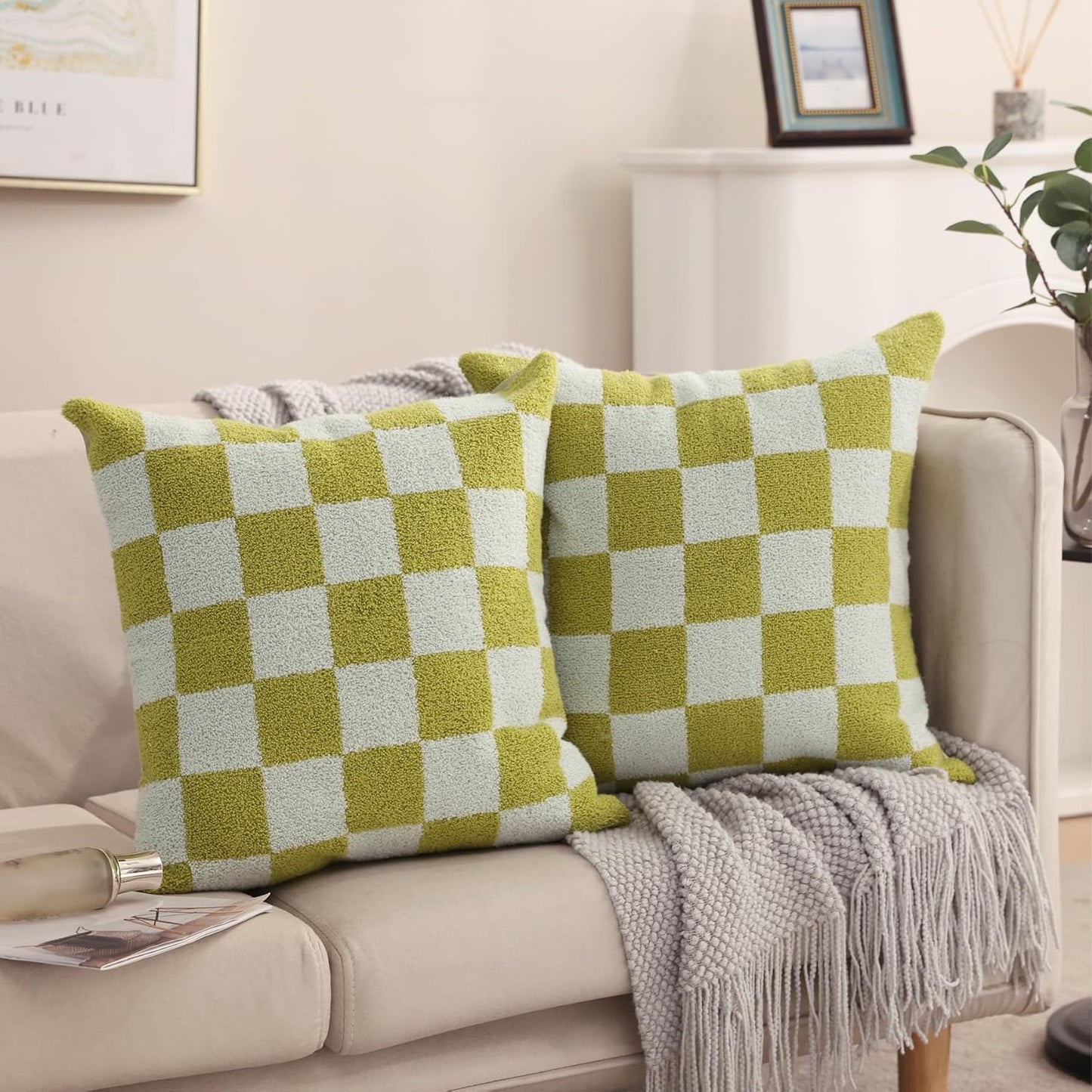 Alysheer Farmhouse Floral Leaves Embroidered Decorative Throw Pillow Cover 18x18 inches, Boho Tufted Flowers Embroidery Pattern Chic Cotton Cushion Case for Couch Bed Sofa Living Room(Mustard Yellow)