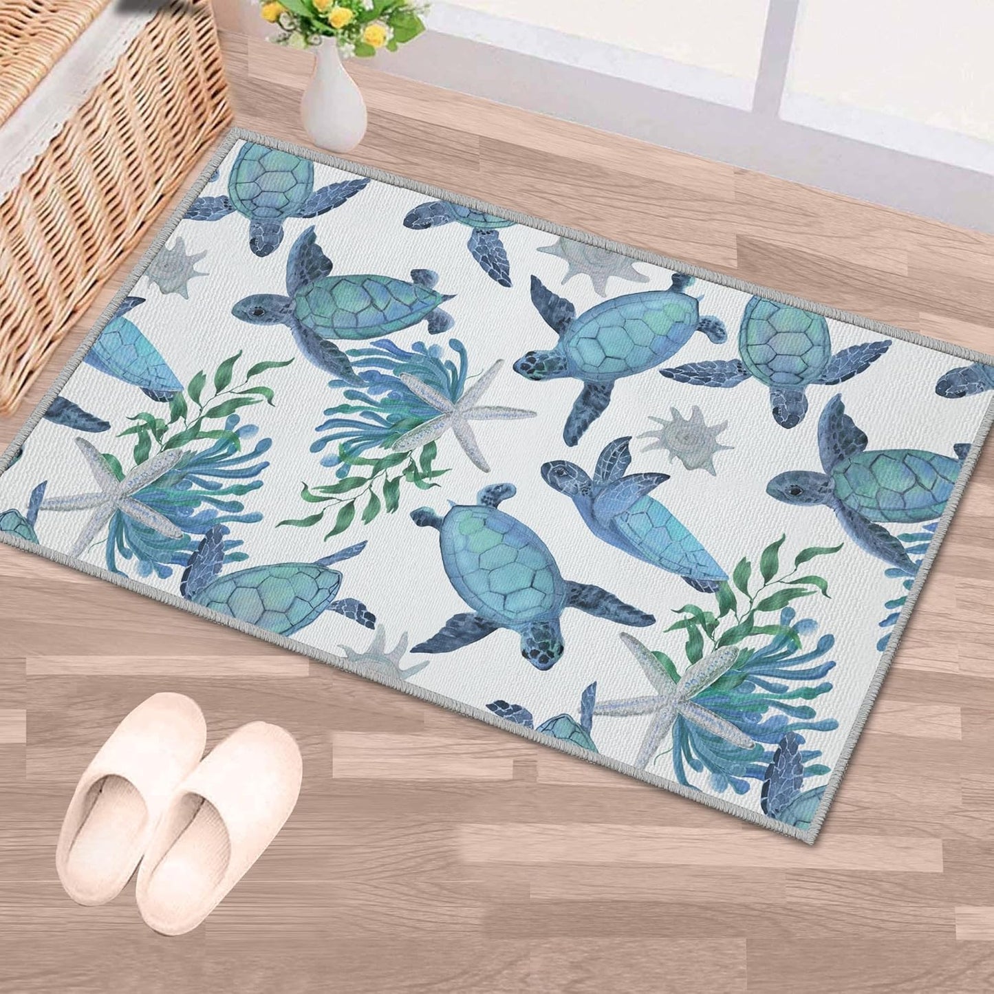 Tritard Coastal Area Rugs Nautical Beach Themed Non-Slip Machine Washable Rugs Modern Floor Carpet for Living Room Bedroom, 8x10, Blue