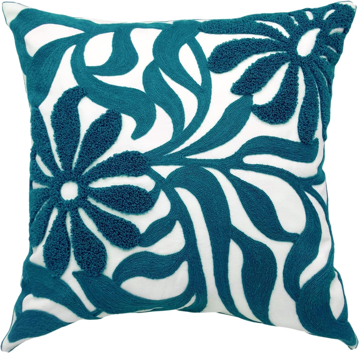Alysheer Farmhouse Floral Leaves Embroidered Decorative Throw Pillow Cover 18x18 inches, Boho Tufted Flowers Embroidery Pattern Chic Cotton Cushion Case for Couch Bed Sofa Living Room(Mustard Yellow)
