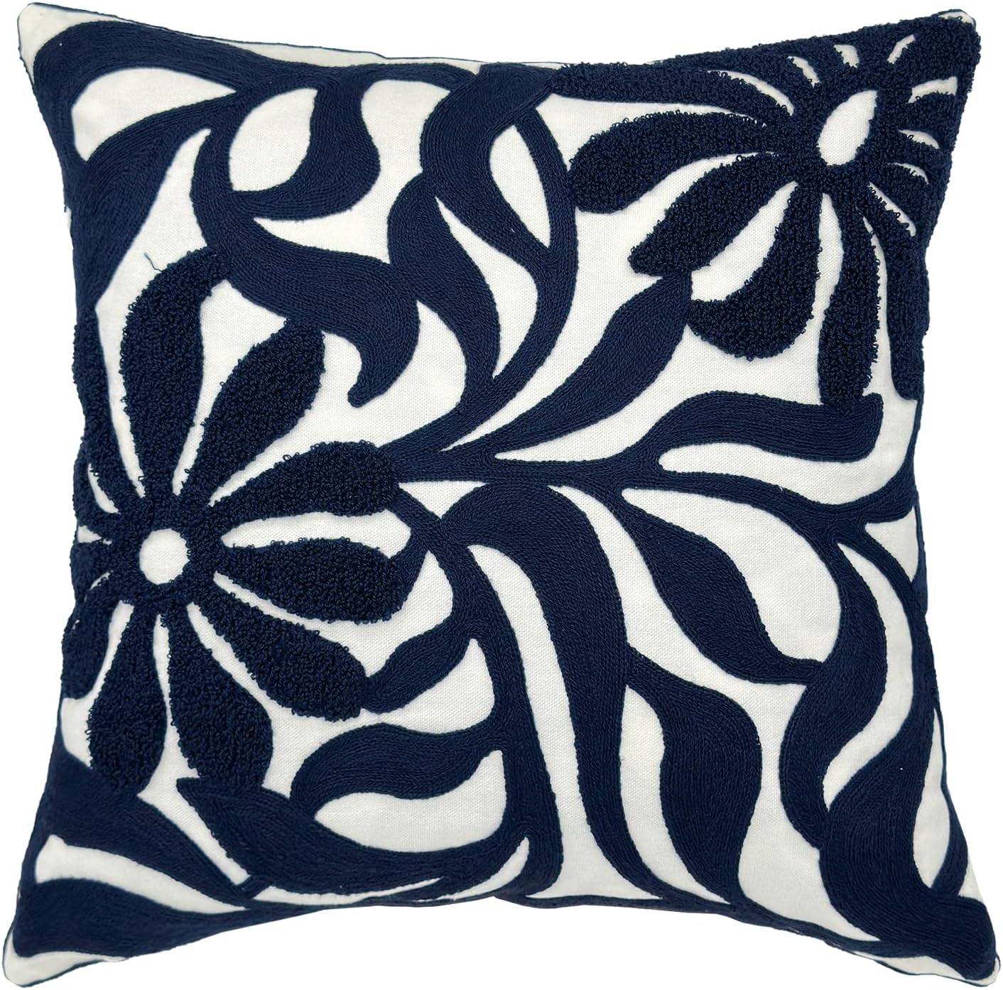 Alysheer Farmhouse Floral Leaves Embroidered Decorative Throw Pillow Cover 18x18 inches, Boho Tufted Flowers Embroidery Pattern Chic Cotton Cushion Case for Couch Bed Sofa Living Room(Mustard Yellow)
