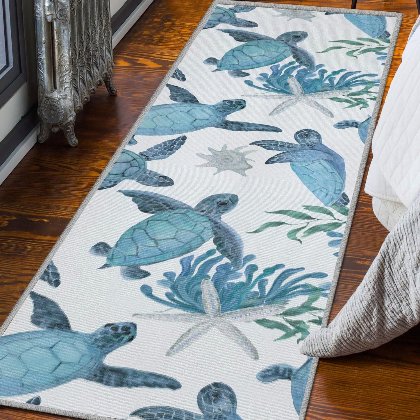 Tritard Coastal Area Rugs Nautical Beach Themed Non-Slip Machine Washable Rugs Modern Floor Carpet for Living Room Bedroom, 8x10, Blue