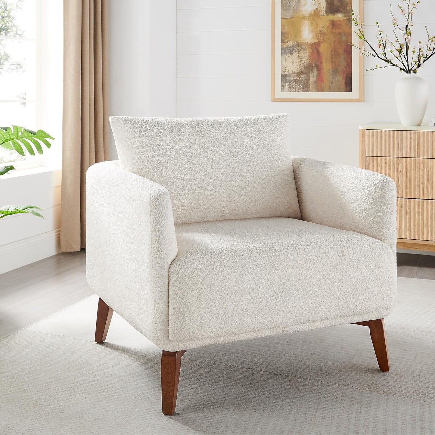 Oversized Accent Chair Modern Boucle Armchair for Living Room Sets of 2 - 37" Wide & Cozy Reading Accent Chair with Solid Wood Legs, Camel Upholstered Lounge Chair for Bedroom & Office(Easy Assembly)