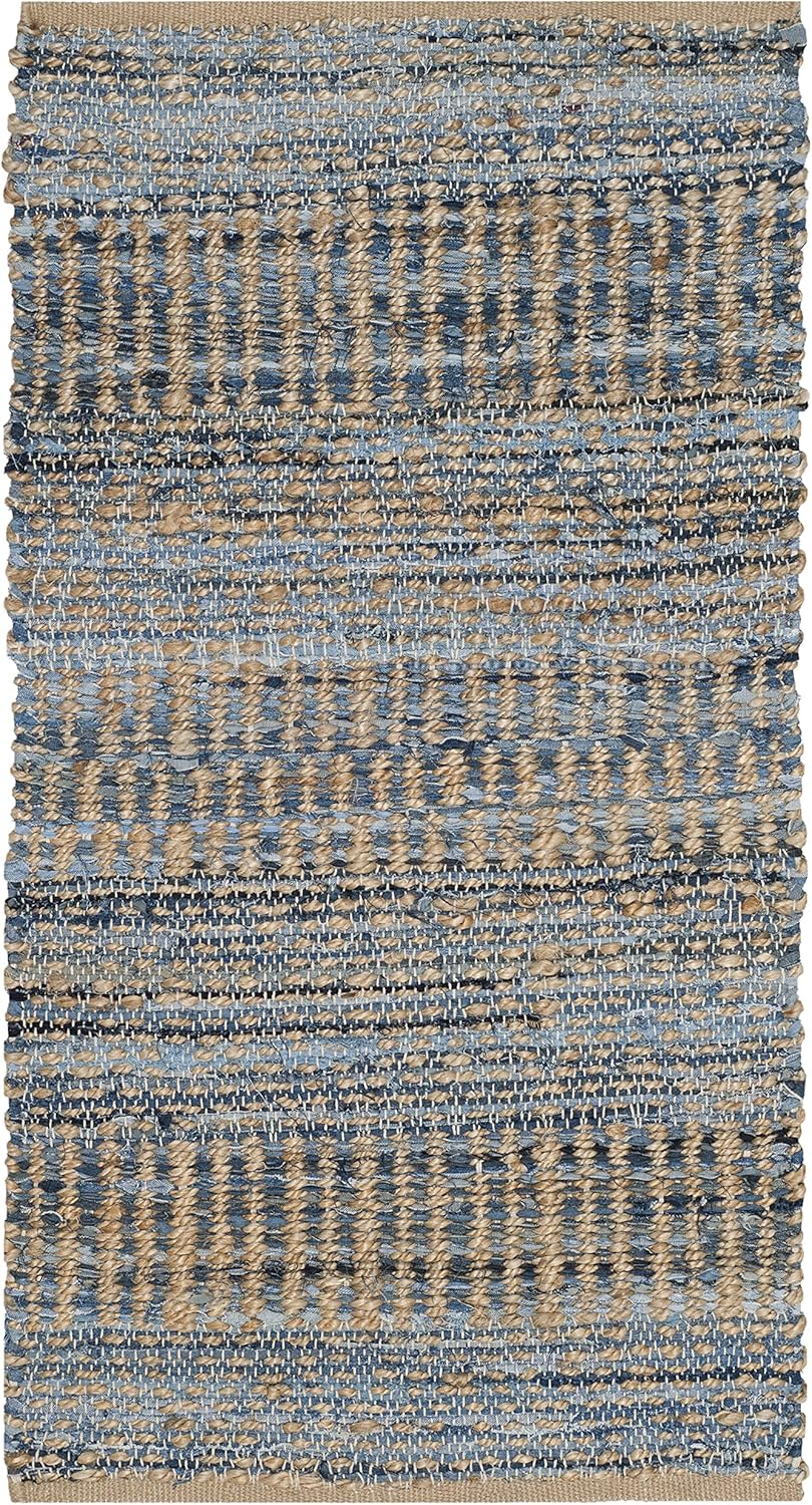 SAFAVIEH Cape Cod Collection Area Rug - 5' x 8', Natural & Blue, Handmade Flat Weave Coastal Braided Jute, Ideal for High Traffic Areas in Living Room, Bedroom (CAP353A)
