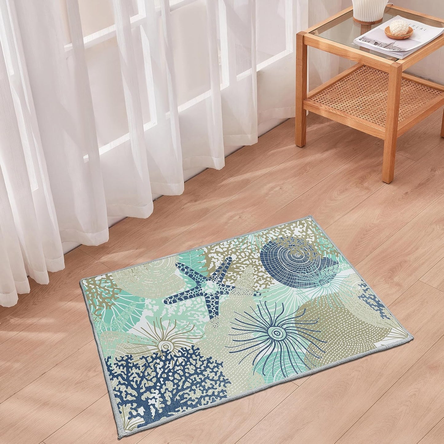 Tritard Coastal Area Rugs Nautical Beach Themed Non-Slip Machine Washable Rugs Modern Floor Carpet for Living Room Bedroom, 8x10, Blue