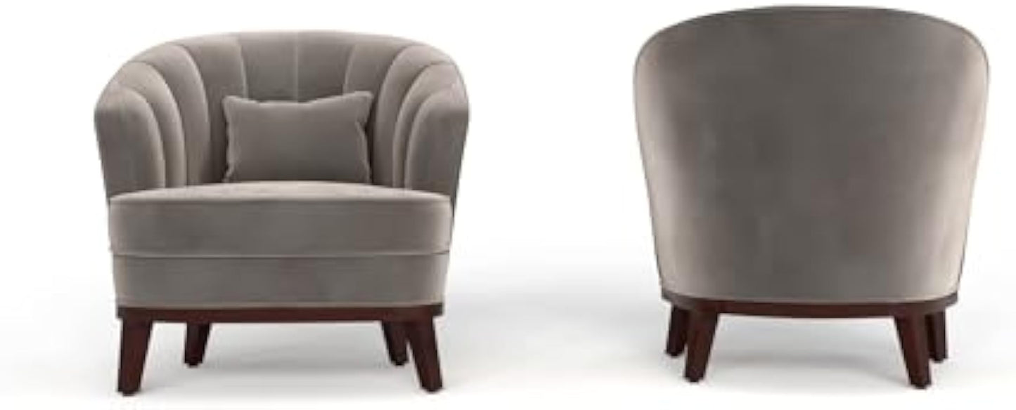 Upholstered Barrel Accent Chair Fabric Armchair with Back Support, Club Chair with Soft Padded Seat for Office, Living Room, Bedroom