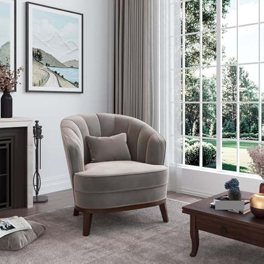 Upholstered Barrel Accent Chair Fabric Armchair with Back Support, Club Chair with Soft Padded Seat for Office, Living Room, Bedroom
