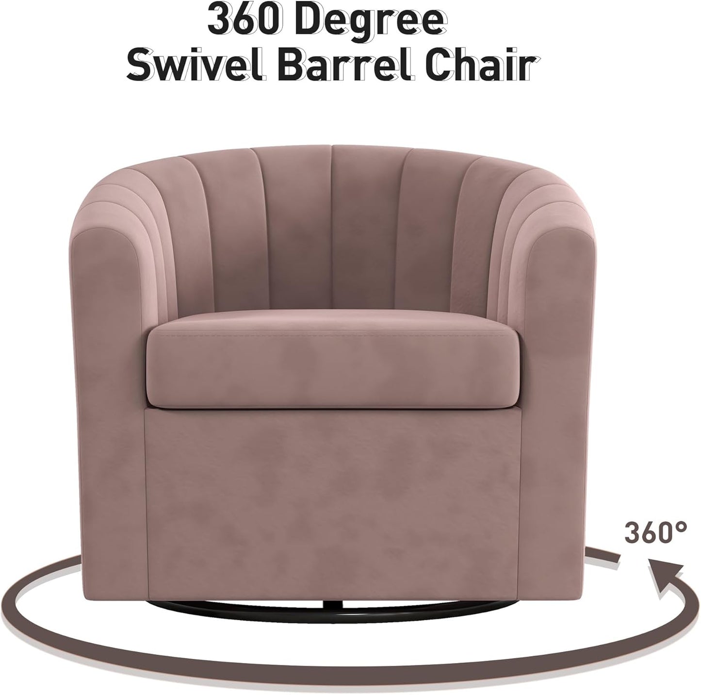 Bonzy Home Swivel Barrel Chair Set of 2, Modern Velvet Swivel Accent Chair with Channel Tufting, Soft Upholstered Armchair for Living Room Bedroom, Grey Pink