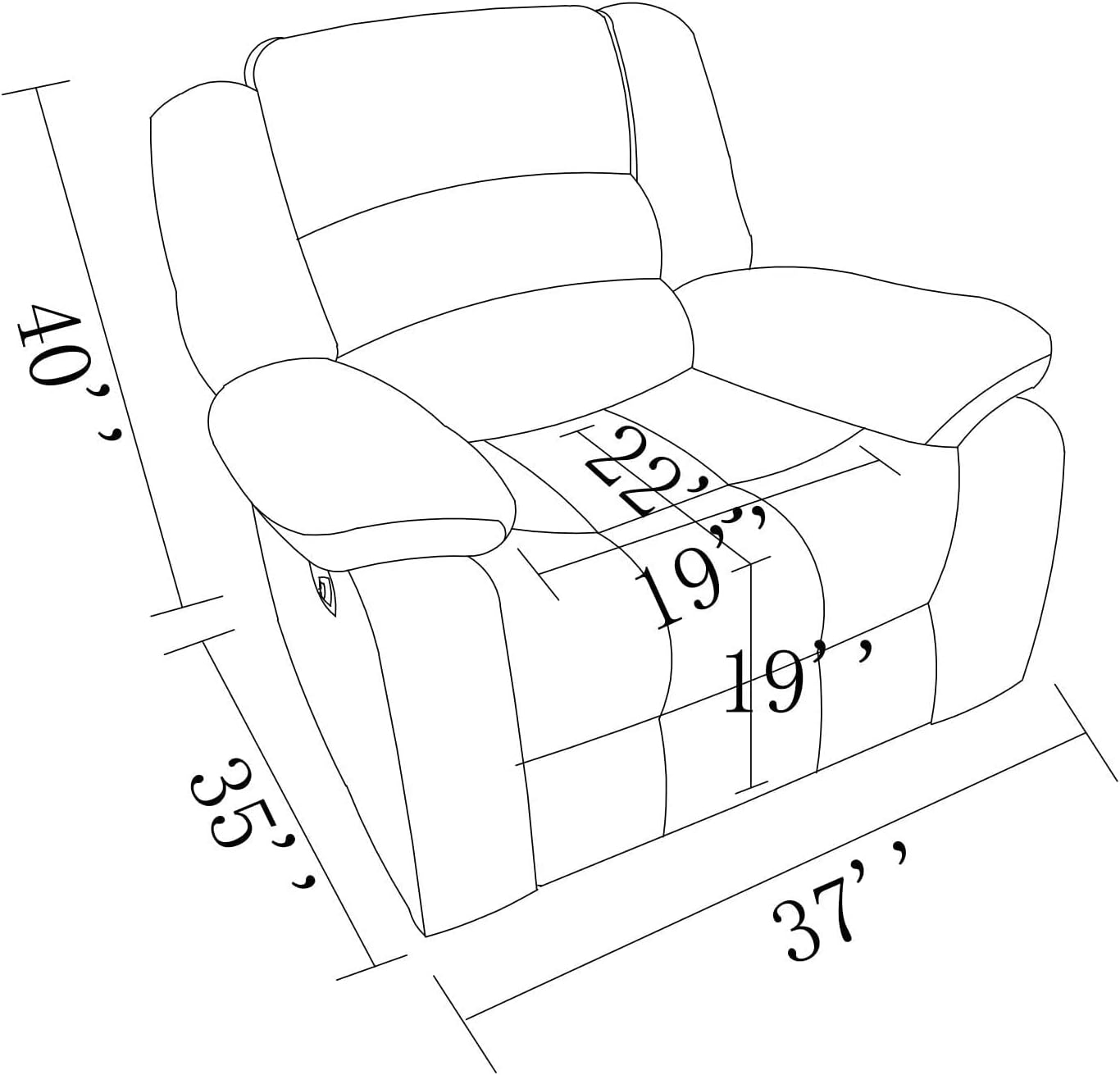 Blackjack Furniture Winthrop Modern Manual Recliner Chair, Soft Microfiber Upholstery, Extra Padded Back, Lumbar Support & Smooth Reclining Mechanism, Cozy Lounge Armchair, Accent Chair, Brown