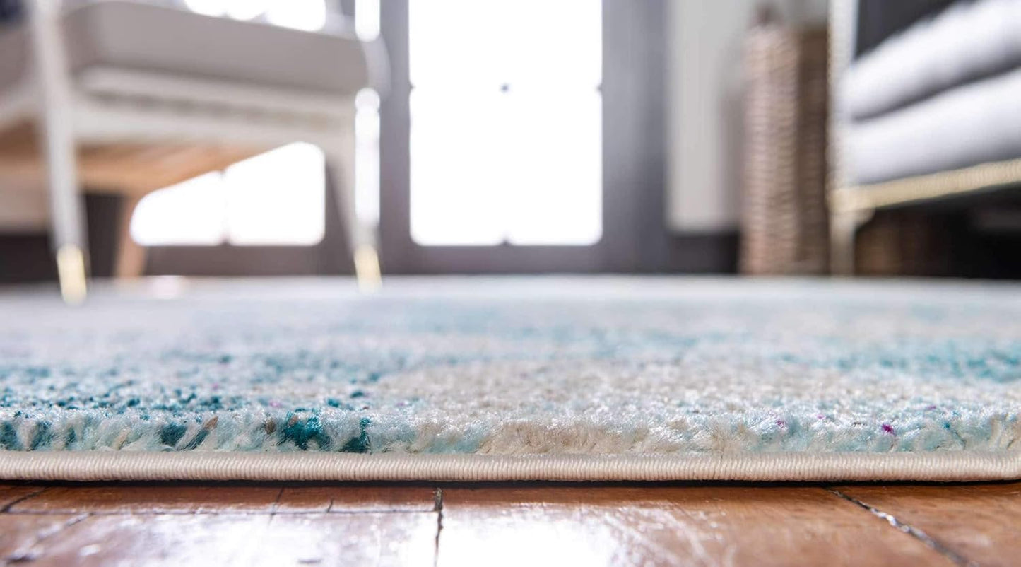 Unique Loom Positano Collection Coastal Modern Coral Lobster Shells Light Blue Area Rug (8' x 10')