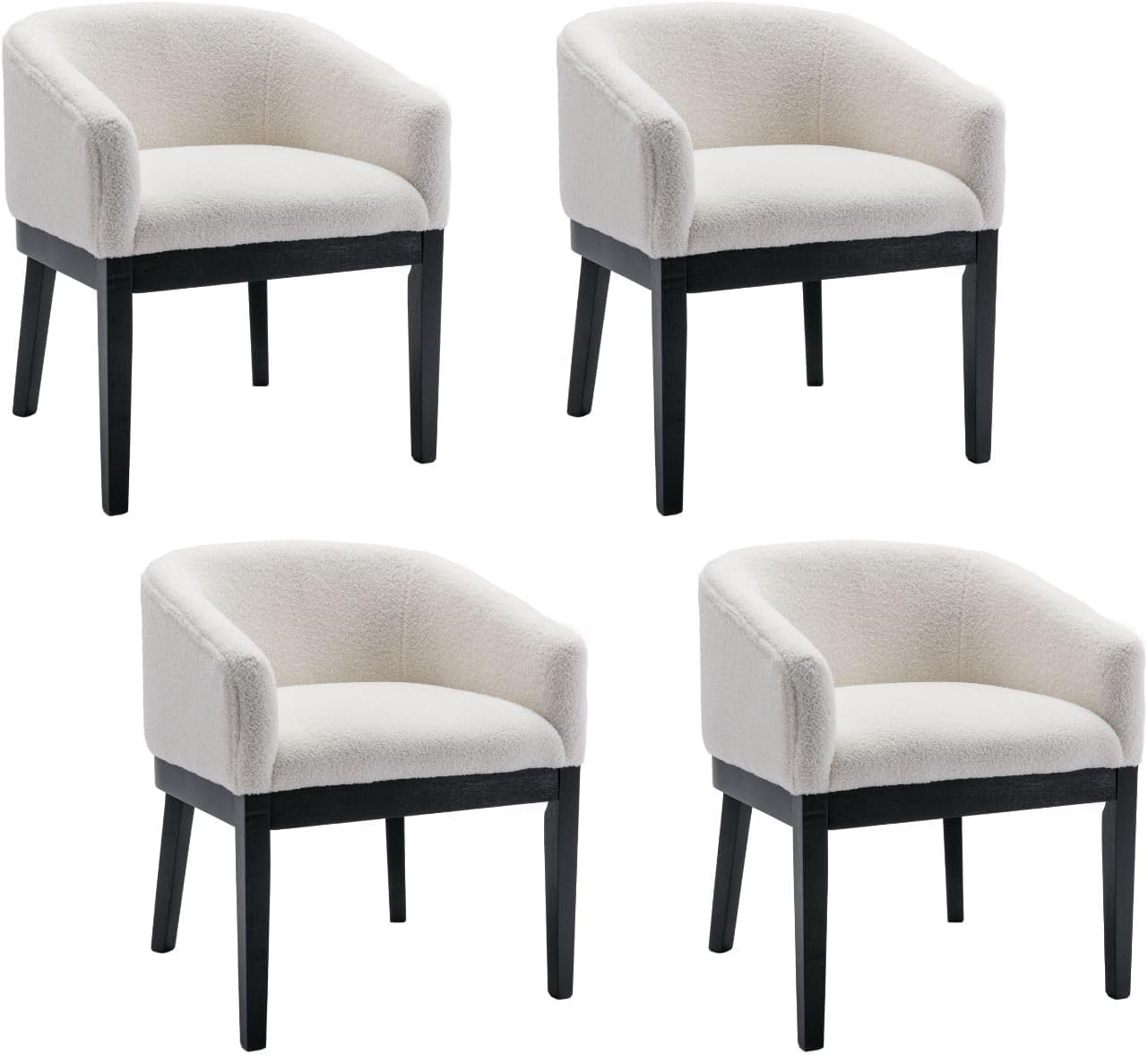 Mid-Century Modern Charcoal Dining Chairs Set of 4, Linen Upholstered Kitchen Dining Room Chairs with Wood Legs, Curved Backrest Armchairs, Charcoal