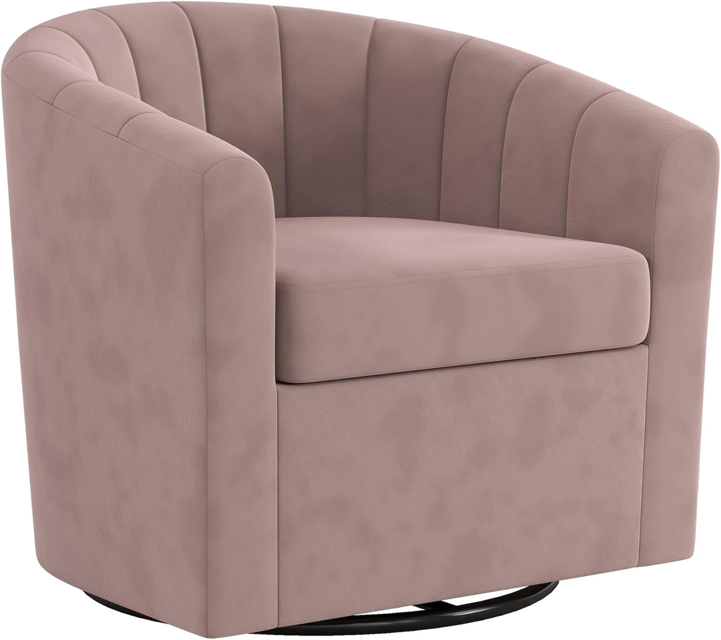 Bonzy Home Swivel Barrel Chair Set of 2, Modern Velvet Swivel Accent Chair with Channel Tufting, Soft Upholstered Armchair for Living Room Bedroom, Grey Pink