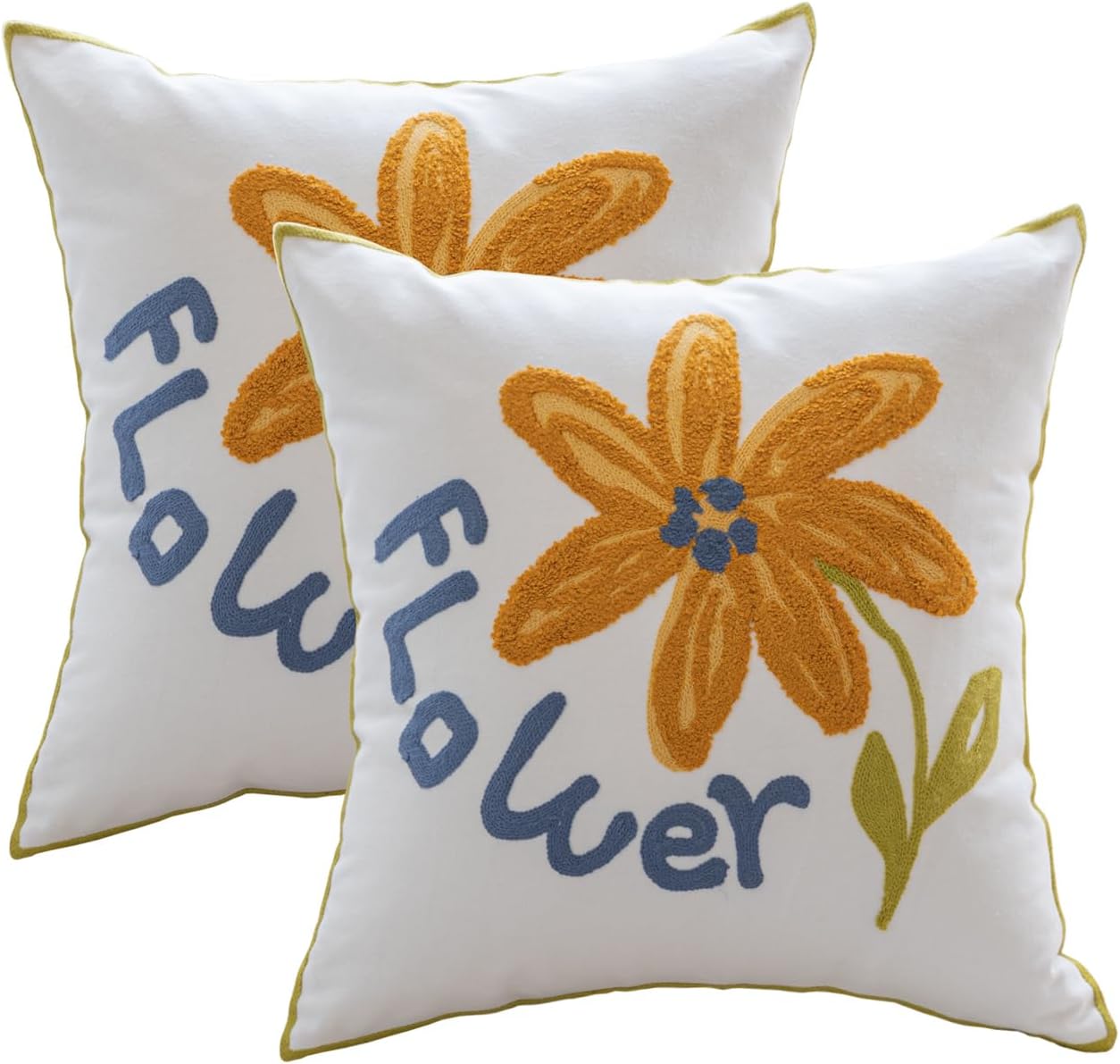 YIcabinet Pack of 2 Throw Pillow Covers,Flower and Bird Pattern Embroidered Pillow Case Soft Decorative Pillowcases for Home Sofa Couch 18x18 Inch