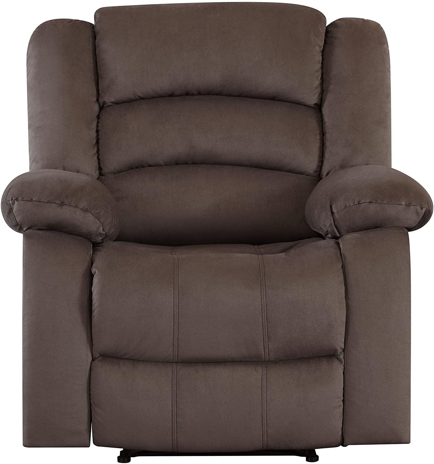 Blackjack Furniture Winthrop Modern Manual Recliner Chair, Soft Microfiber Upholstery, Extra Padded Back, Lumbar Support & Smooth Reclining Mechanism, Cozy Lounge Armchair, Accent Chair, Brown