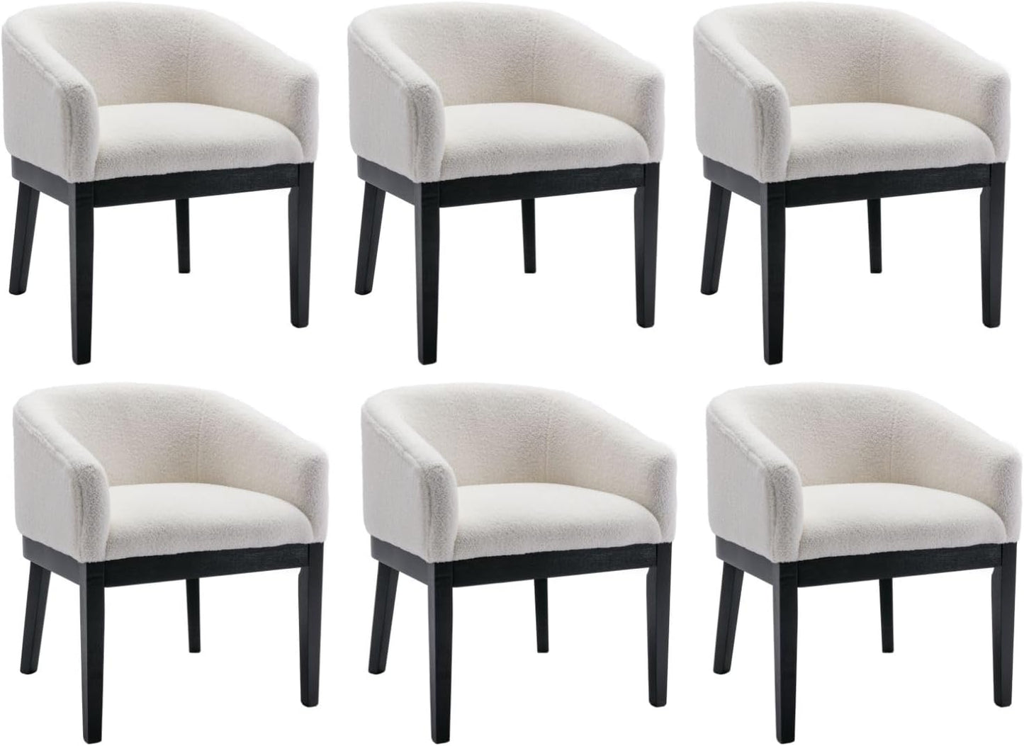 Mid-Century Modern Charcoal Dining Chairs Set of 4, Linen Upholstered Kitchen Dining Room Chairs with Wood Legs, Curved Backrest Armchairs, Charcoal