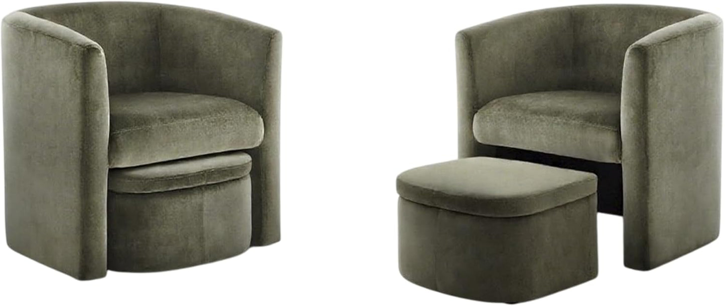 COLAMY Upholstered Sherpa Barrel Accent Chair with Storage Ottoman, Morden Living Room Chair, Armchair Single Sofa for Bedroom/Reading Spaces, Cream