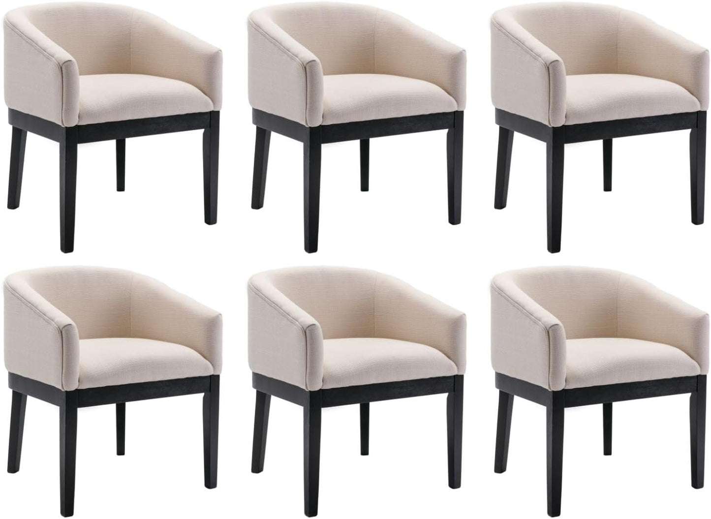 Mid-Century Modern Charcoal Dining Chairs Set of 4, Linen Upholstered Kitchen Dining Room Chairs with Wood Legs, Curved Backrest Armchairs, Charcoal