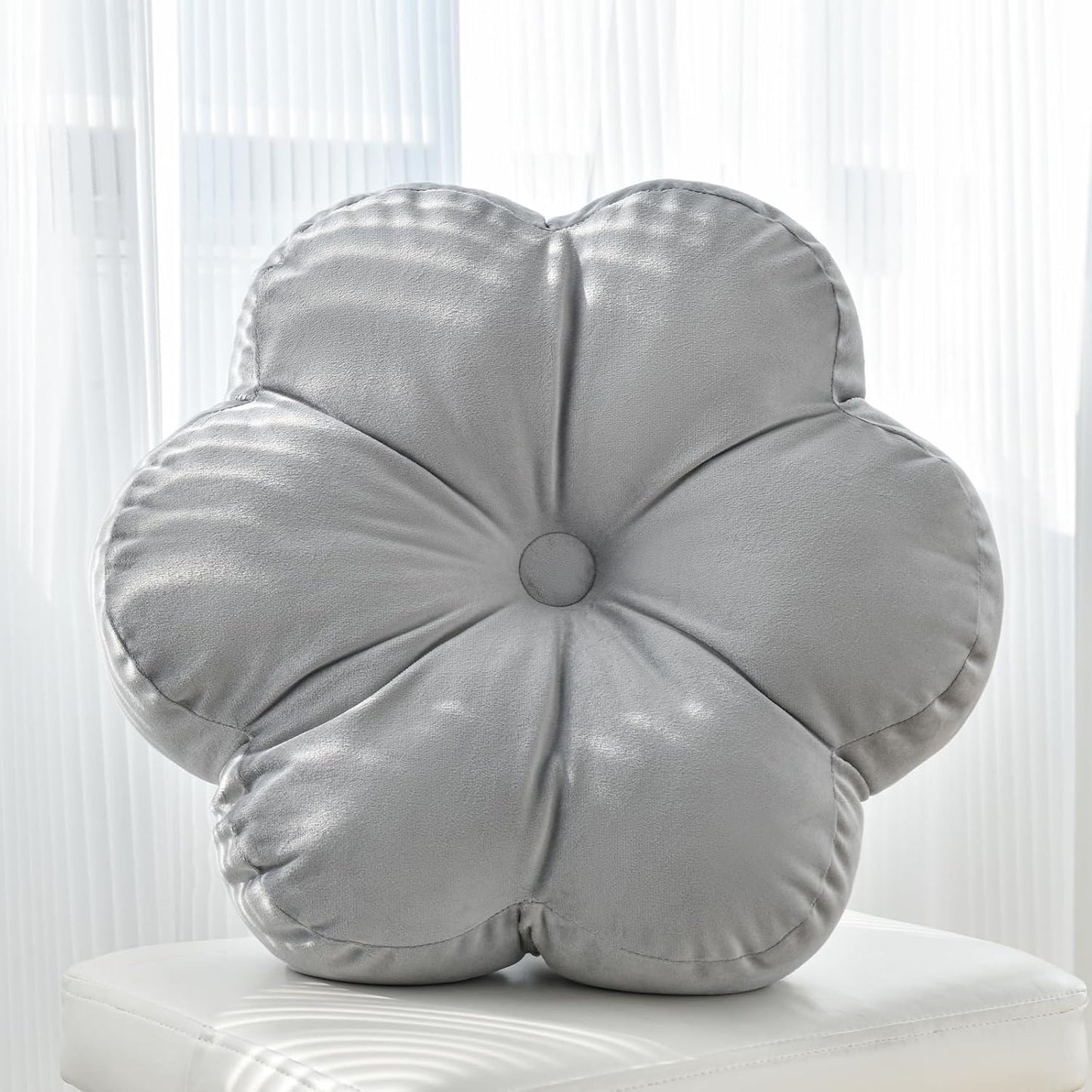 Xuyier Flower Pillow, Flower Shaped Pillow with Velvet for Couch Bed Chair Sofa, Home Decor Floor Seating Cushion Cute Throw Pillows for Living Room Bedroom (15 Inches, Ivory White)