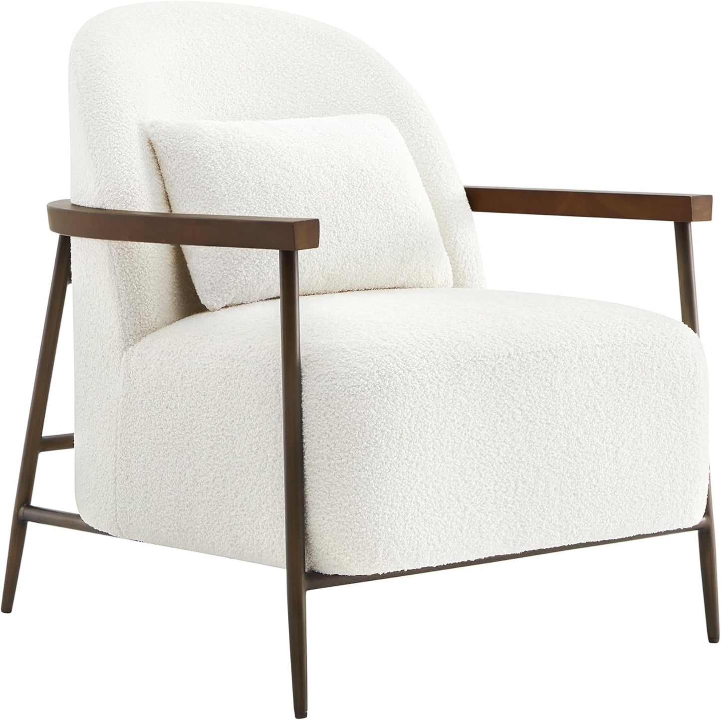 CHITA Accent Chair for Living Room Set of 2, FSC Certified Modern Upholstered Faux Sherpa Fabric Armchair with Metal Frame and Wooden Armrests, Camel