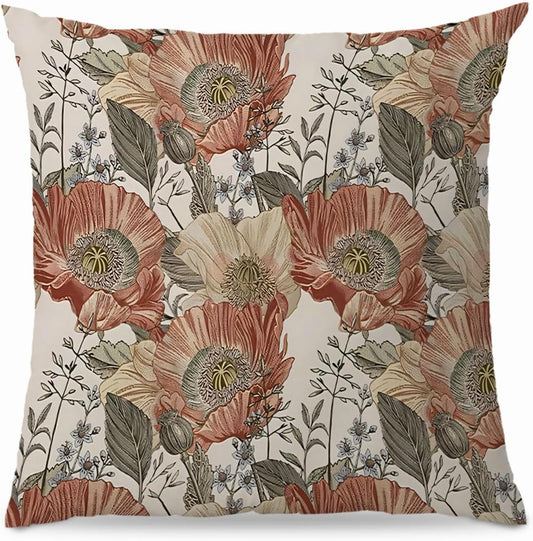 Vintage Boho Floral Pillow Covers 18x18 - Retro Bohemian Decorative Throw Pillow Covers Pillowcases for Living Room Bedroom, Floral Outdoor Pillow Covers, Cottagecore Room Decor (Double-Sided)