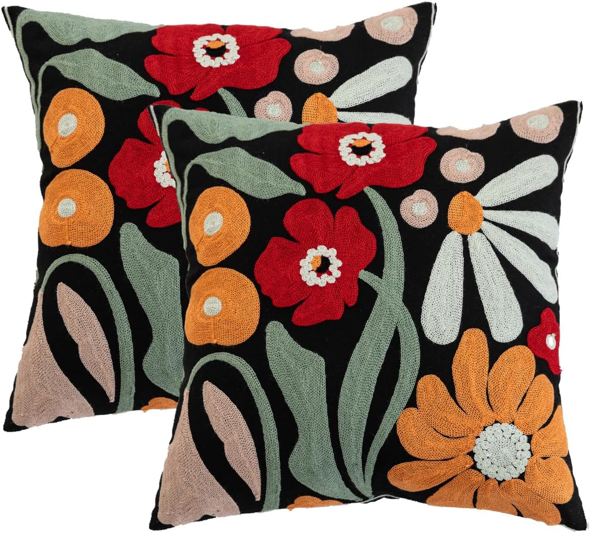 YIcabinet Pack of 2 Throw Pillow Covers,Flower and Bird Pattern Embroidered Pillow Case Soft Decorative Pillowcases for Home Sofa Couch 18x18 Inch