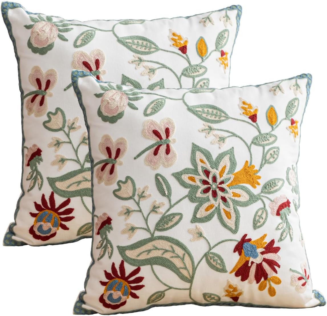 YIcabinet Pack of 2 Throw Pillow Covers,Flower and Bird Pattern Embroidered Pillow Case Soft Decorative Pillowcases for Home Sofa Couch 18x18 Inch