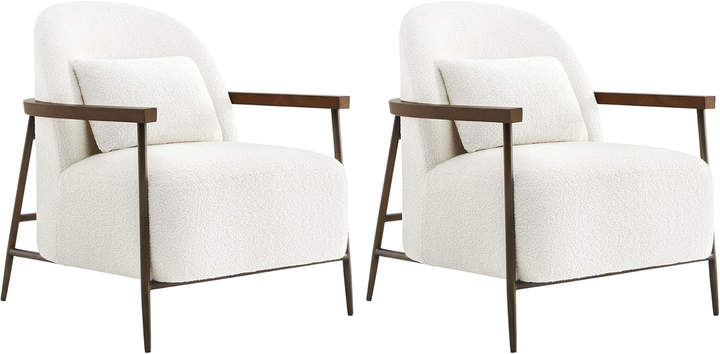 CHITA Accent Chair for Living Room Set of 2, FSC Certified Modern Upholstered Faux Sherpa Fabric Armchair with Metal Frame and Wooden Armrests, Camel