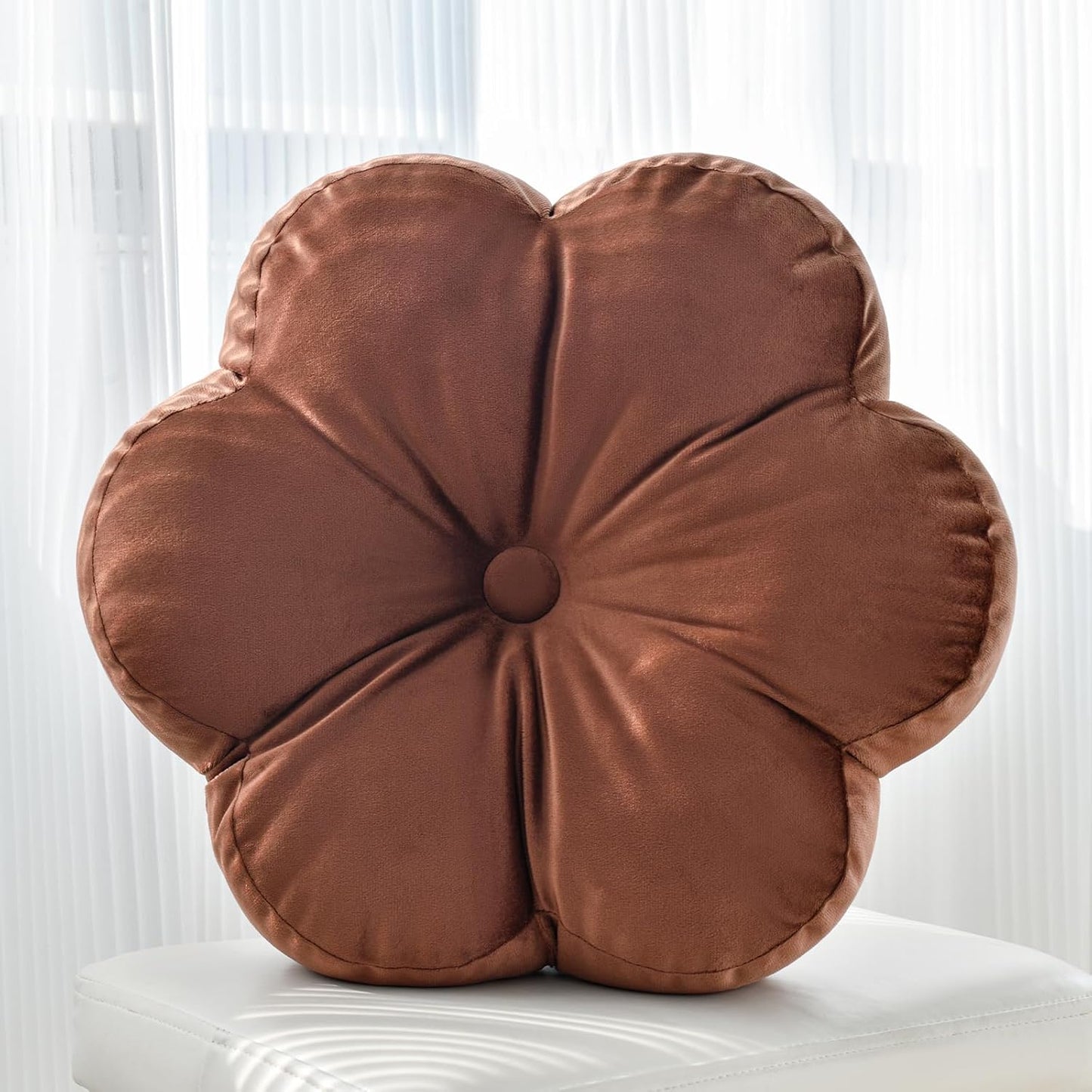 Xuyier Flower Pillow, Flower Shaped Pillow with Velvet for Couch Bed Chair Sofa, Home Decor Floor Seating Cushion Cute Throw Pillows for Living Room Bedroom (15 Inches, Ivory White)