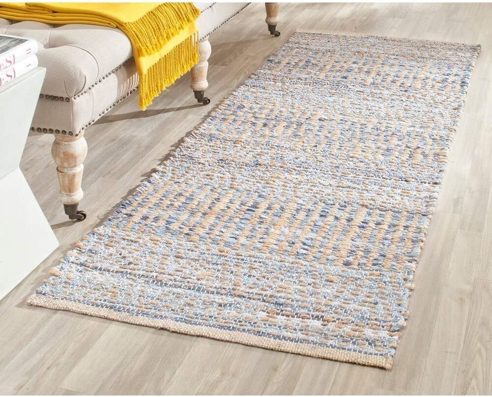 SAFAVIEH Cape Cod Collection Area Rug - 5' x 8', Natural & Blue, Handmade Flat Weave Coastal Braided Jute, Ideal for High Traffic Areas in Living Room, Bedroom (CAP353A)