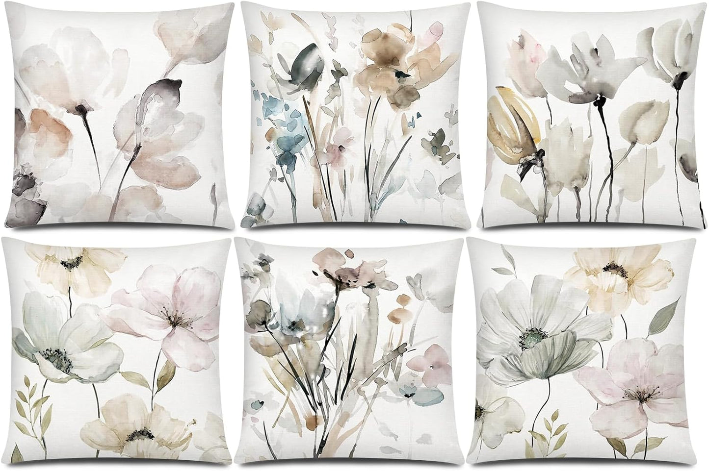 COMMINY Blue Grey Pillow Covers 18x18 Set of 6 Decorative Daisy Flower Throw Pillow Cover for Couch Modern Pillow Case for Patio Living Room Cushion Bed Farmhouse Home Decor