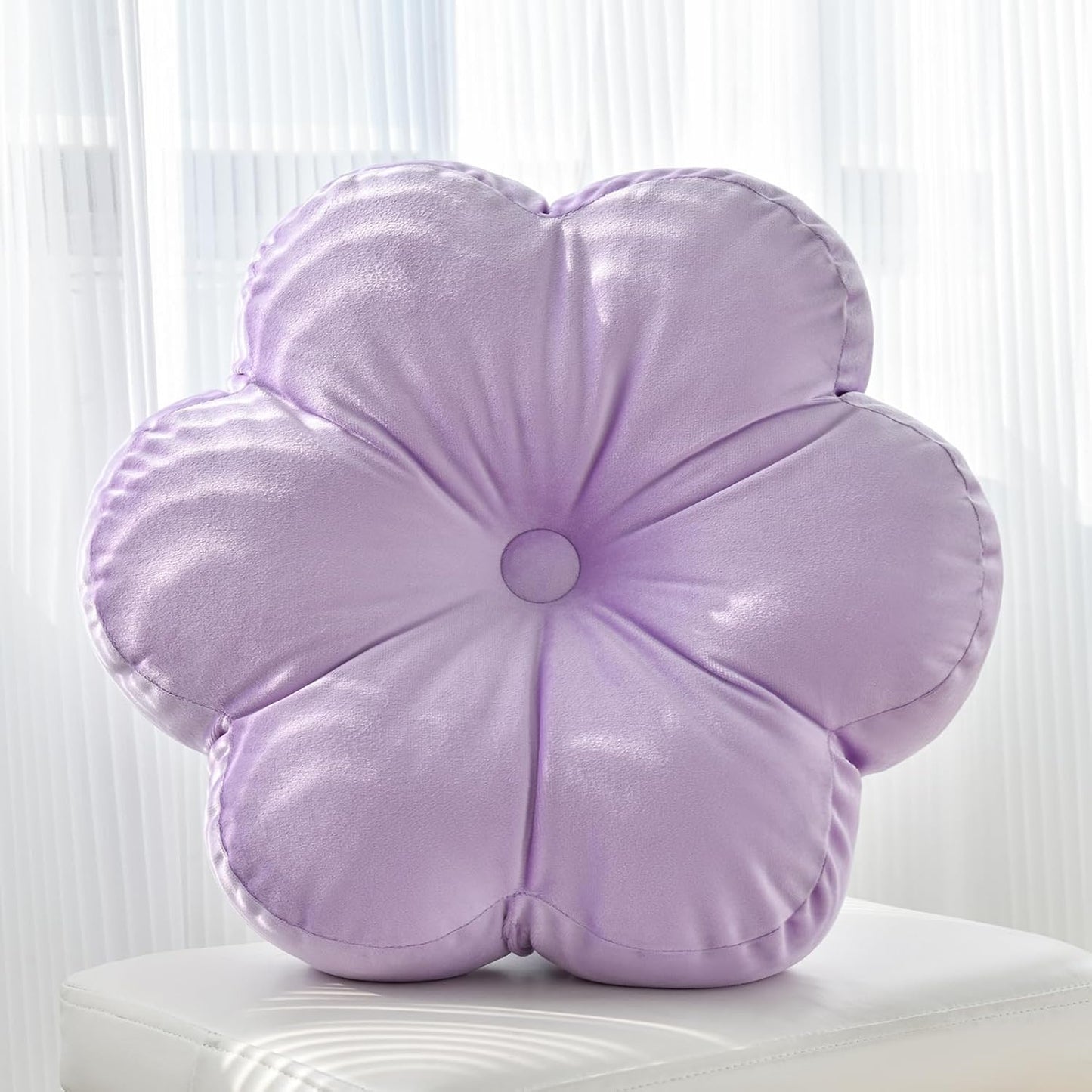Xuyier Flower Pillow, Flower Shaped Pillow with Velvet for Couch Bed Chair Sofa, Home Decor Floor Seating Cushion Cute Throw Pillows for Living Room Bedroom (15 Inches, Ivory White)