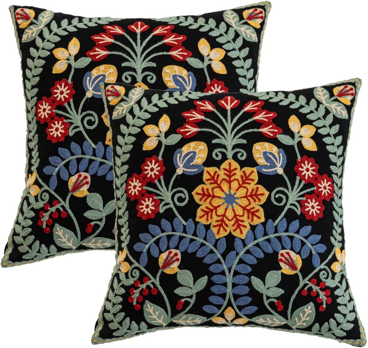 YIcabinet Pack of 2 Throw Pillow Covers,Flower and Bird Pattern Embroidered Pillow Case Soft Decorative Pillowcases for Home Sofa Couch 18x18 Inch