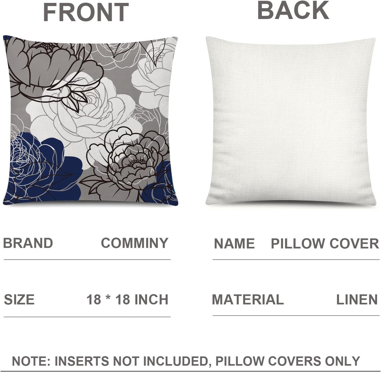COMMINY Blue Grey Pillow Covers 18x18 Set of 6 Decorative Daisy Flower Throw Pillow Cover for Couch Modern Pillow Case for Patio Living Room Cushion Bed Farmhouse Home Decor