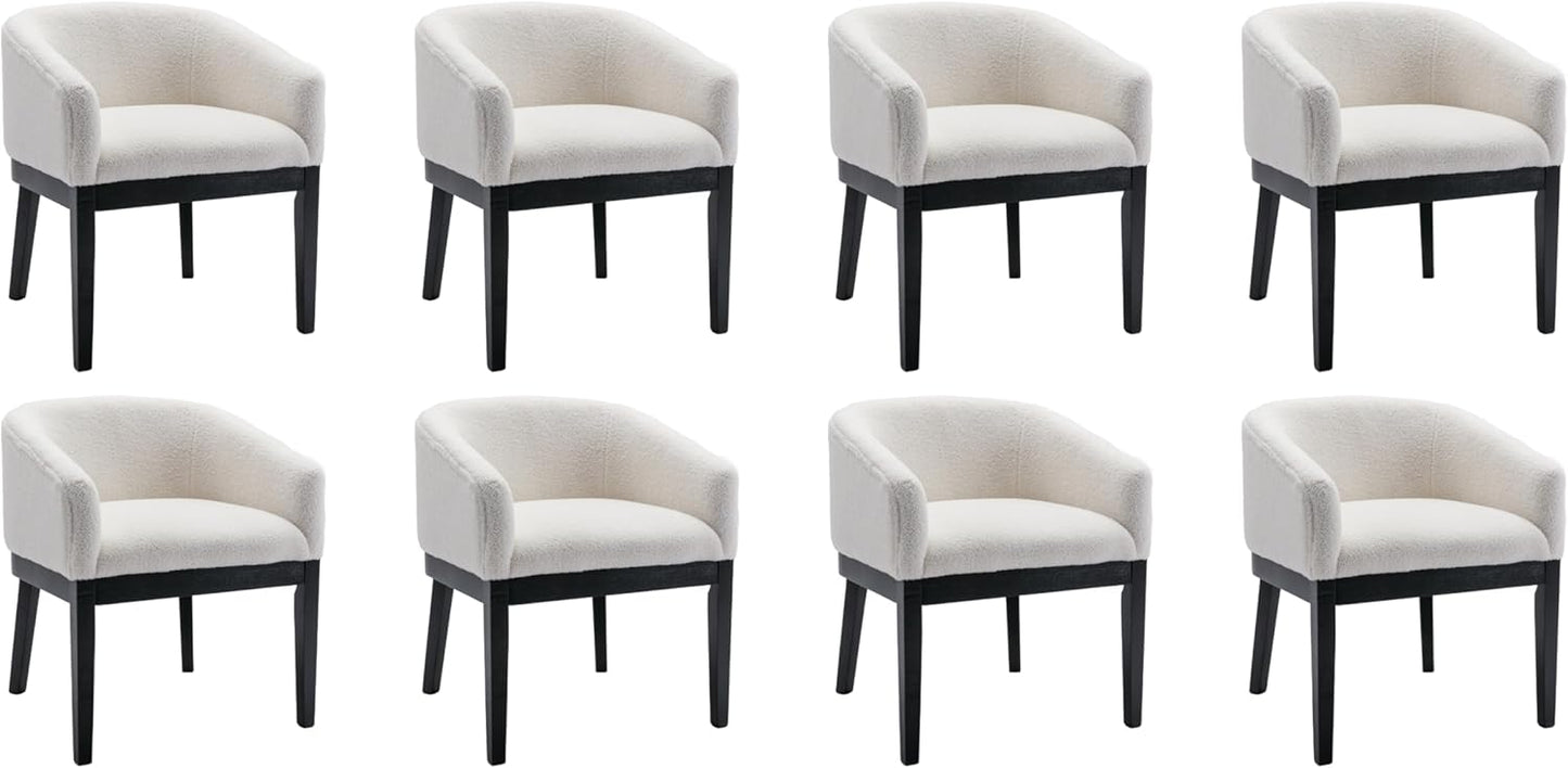 Mid-Century Modern Charcoal Dining Chairs Set of 4, Linen Upholstered Kitchen Dining Room Chairs with Wood Legs, Curved Backrest Armchairs, Charcoal