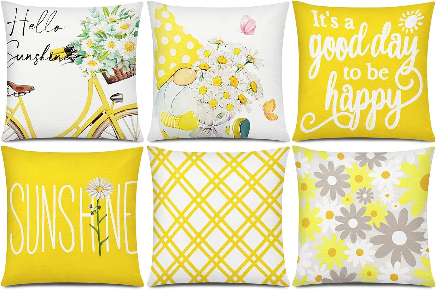 COMMINY Blue Grey Pillow Covers 18x18 Set of 6 Decorative Daisy Flower Throw Pillow Cover for Couch Modern Pillow Case for Patio Living Room Cushion Bed Farmhouse Home Decor