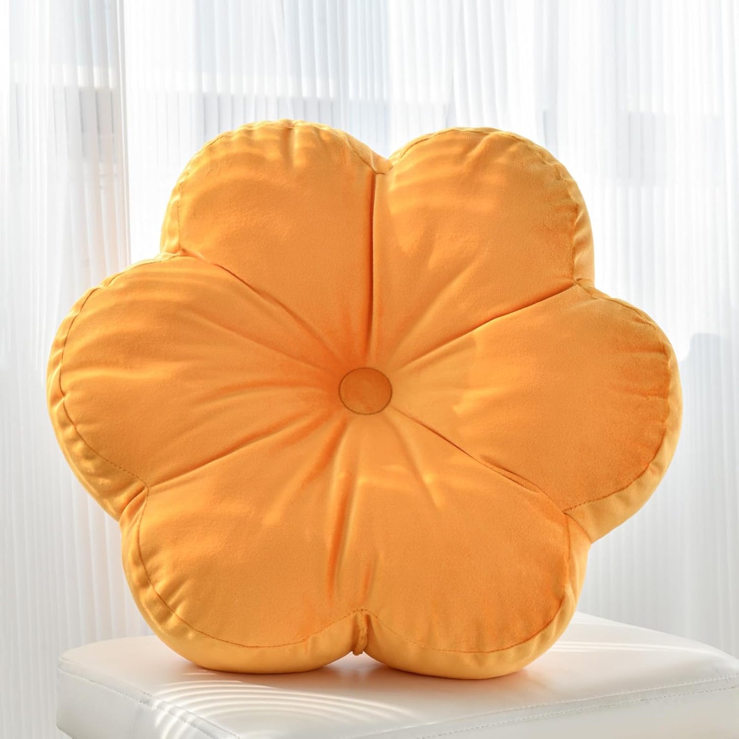 Xuyier Flower Pillow, Flower Shaped Pillow with Velvet for Couch Bed Chair Sofa, Home Decor Floor Seating Cushion Cute Throw Pillows for Living Room Bedroom (15 Inches, Ivory White)