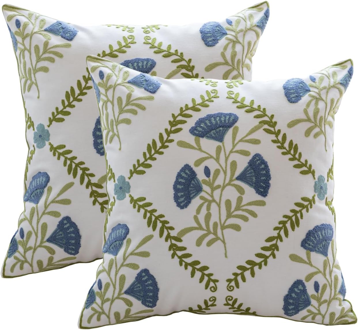 YIcabinet Pack of 2 Throw Pillow Covers,Flower and Bird Pattern Embroidered Pillow Case Soft Decorative Pillowcases for Home Sofa Couch 18x18 Inch