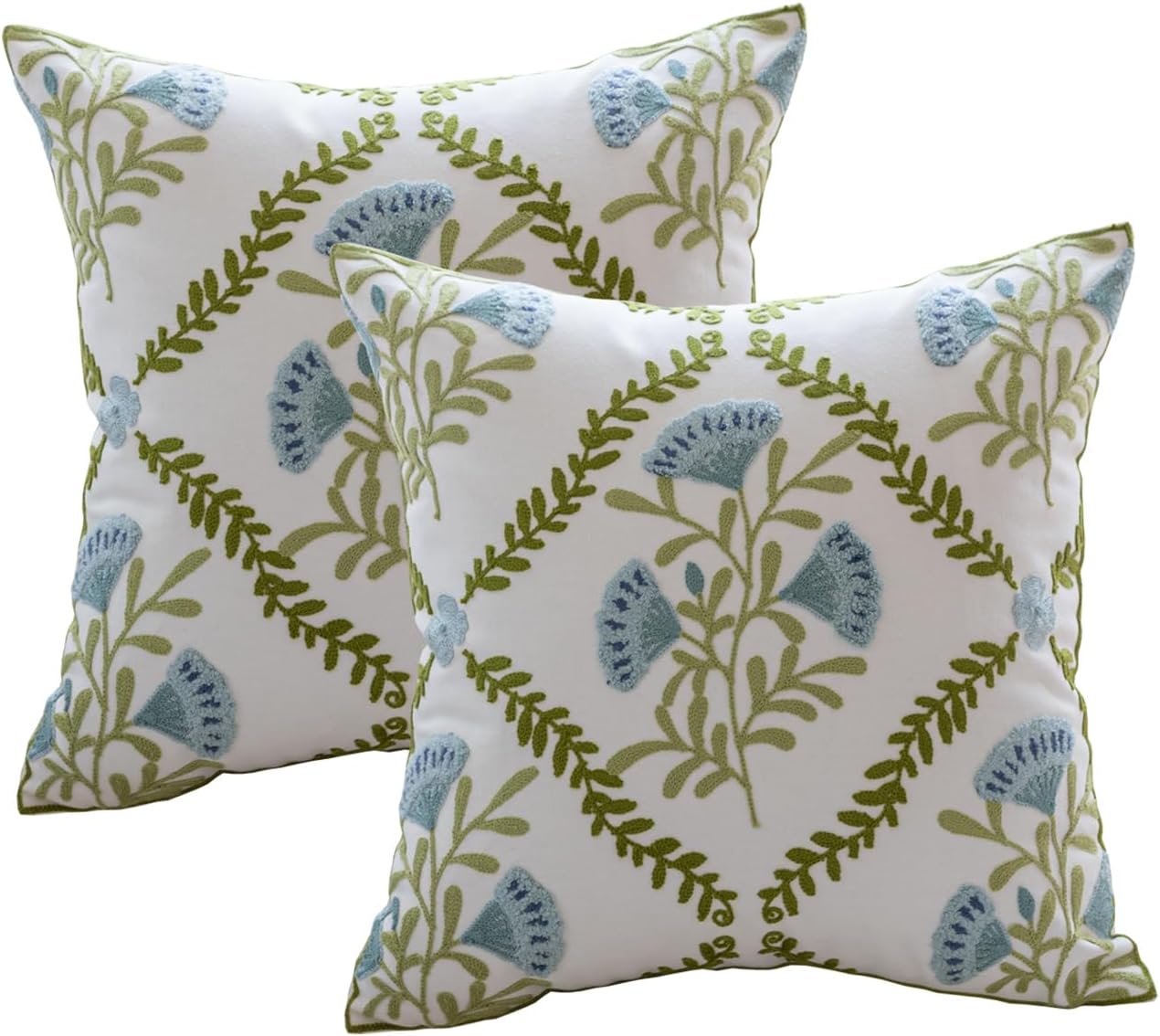 YIcabinet Pack of 2 Throw Pillow Covers,Flower and Bird Pattern Embroidered Pillow Case Soft Decorative Pillowcases for Home Sofa Couch 18x18 Inch