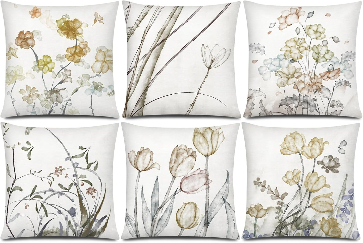 COMMINY Blue Grey Pillow Covers 18x18 Set of 6 Decorative Daisy Flower Throw Pillow Cover for Couch Modern Pillow Case for Patio Living Room Cushion Bed Farmhouse Home Decor
