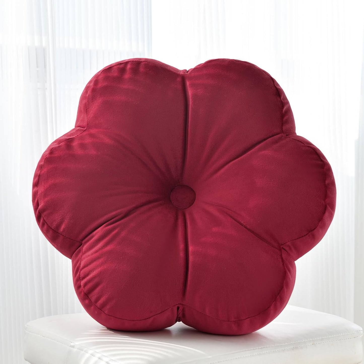 Xuyier Flower Pillow, Flower Shaped Pillow with Velvet for Couch Bed Chair Sofa, Home Decor Floor Seating Cushion Cute Throw Pillows for Living Room Bedroom (15 Inches, Ivory White)