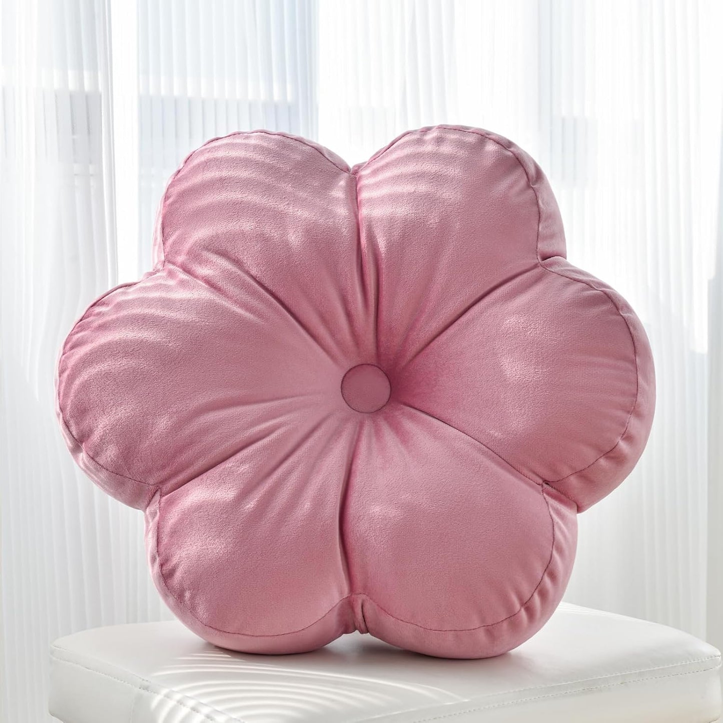 Xuyier Flower Pillow, Flower Shaped Pillow with Velvet for Couch Bed Chair Sofa, Home Decor Floor Seating Cushion Cute Throw Pillows for Living Room Bedroom (15 Inches, Ivory White)