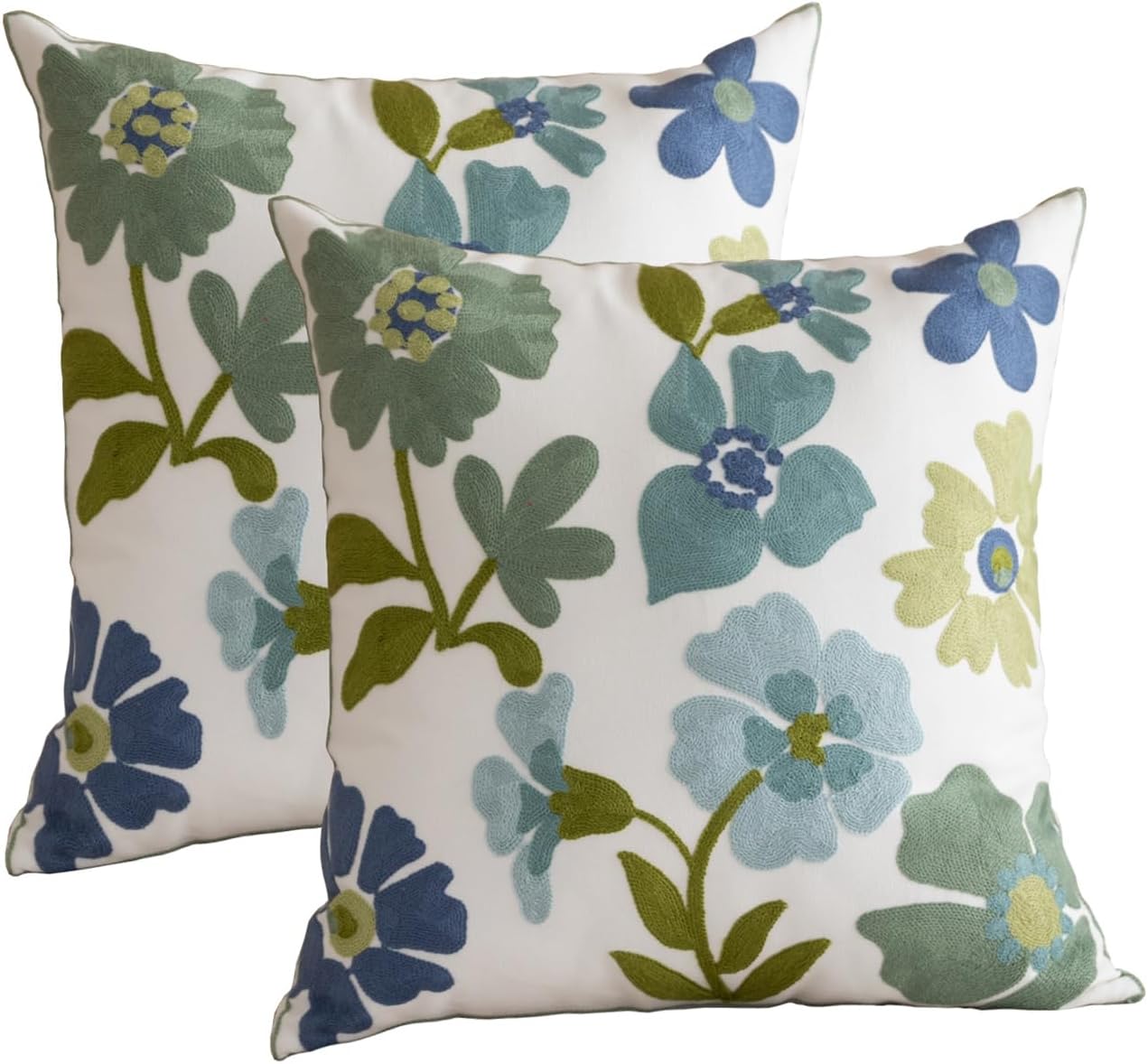 YIcabinet Pack of 2 Throw Pillow Covers,Flower and Bird Pattern Embroidered Pillow Case Soft Decorative Pillowcases for Home Sofa Couch 18x18 Inch