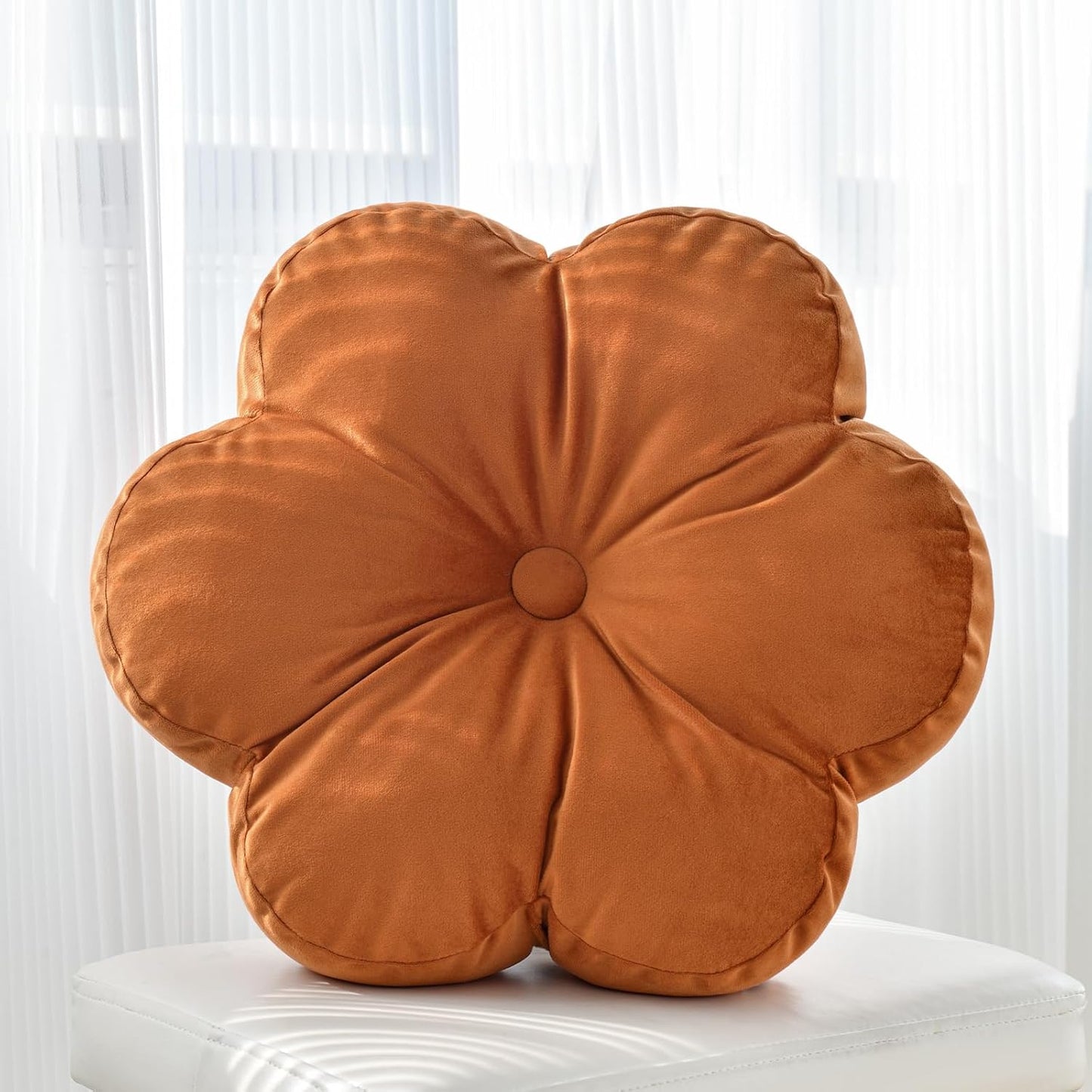 Xuyier Flower Pillow, Flower Shaped Pillow with Velvet for Couch Bed Chair Sofa, Home Decor Floor Seating Cushion Cute Throw Pillows for Living Room Bedroom (15 Inches, Ivory White)
