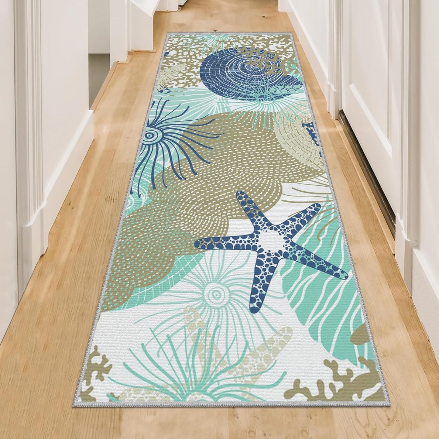 Tritard Coastal Area Rugs Nautical Beach Themed Non-Slip Machine Washable Rugs Modern Floor Carpet for Living Room Bedroom, 8x10, Blue