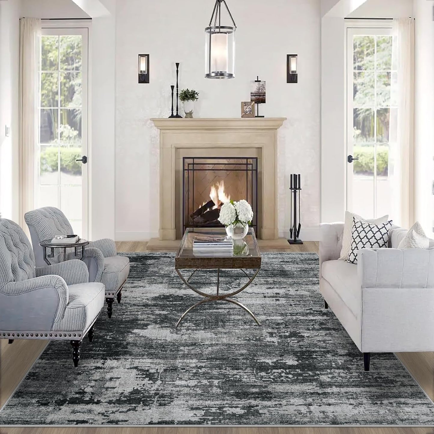 8x10 Area Rugs for Living Room: Large Machine Washable Area Rug with Non Slip Backing Non Shedding Abstract Stain Resistant Carpet for Bedroom Dining Room Nursery Home Office - Blue
