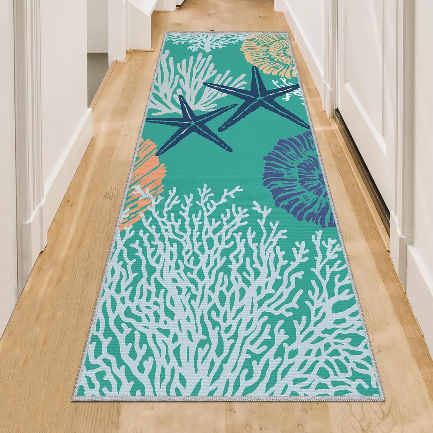 Tritard Coastal Area Rugs Nautical Beach Themed Non-Slip Machine Washable Rugs Modern Floor Carpet for Living Room Bedroom, 8x10, Blue